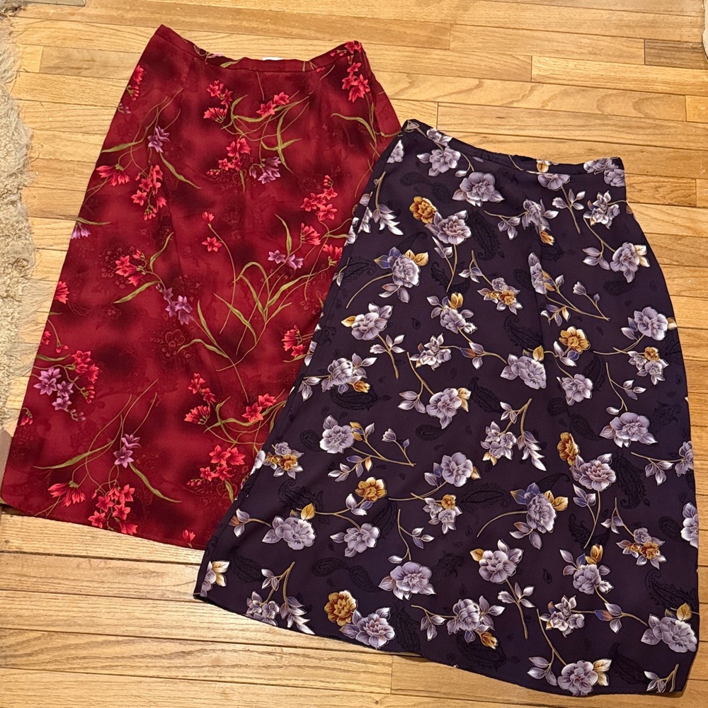 Kathie Lee Collection A-Line Skirts Bundle - Red and Purple Floral